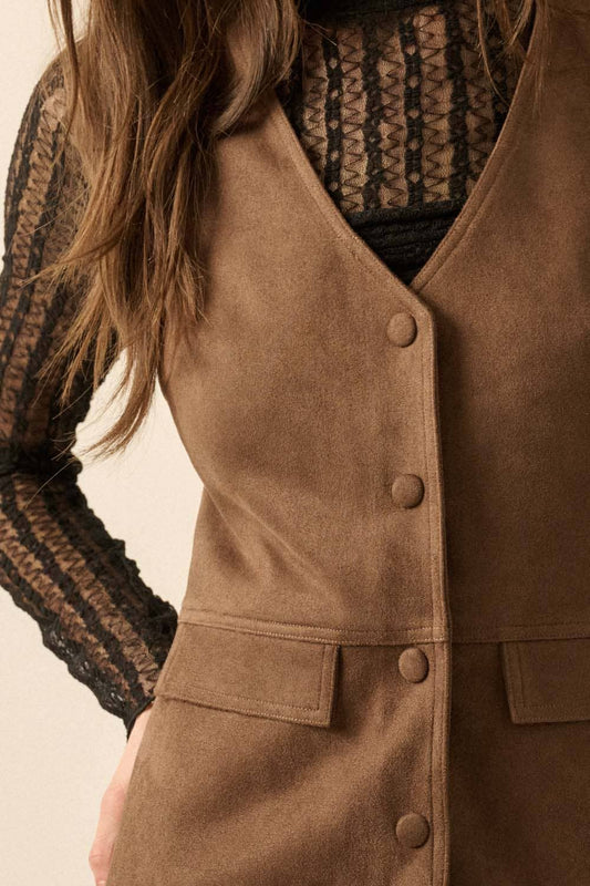Suede Sleeveless Front Vest Romper