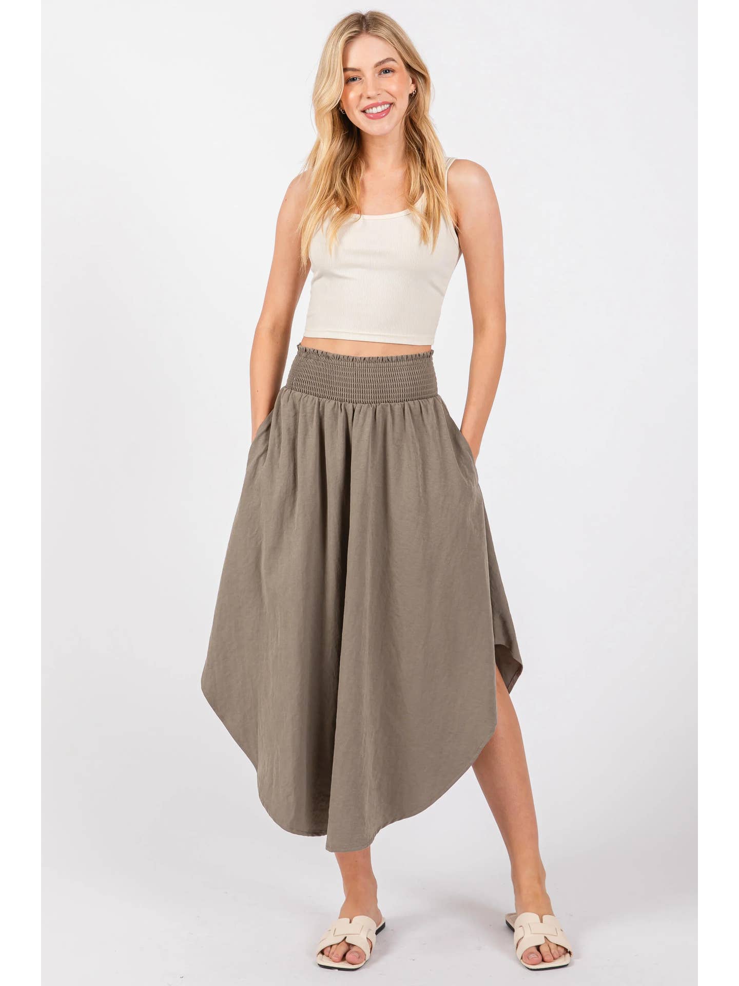 Solid Smocked Waistband Skirt