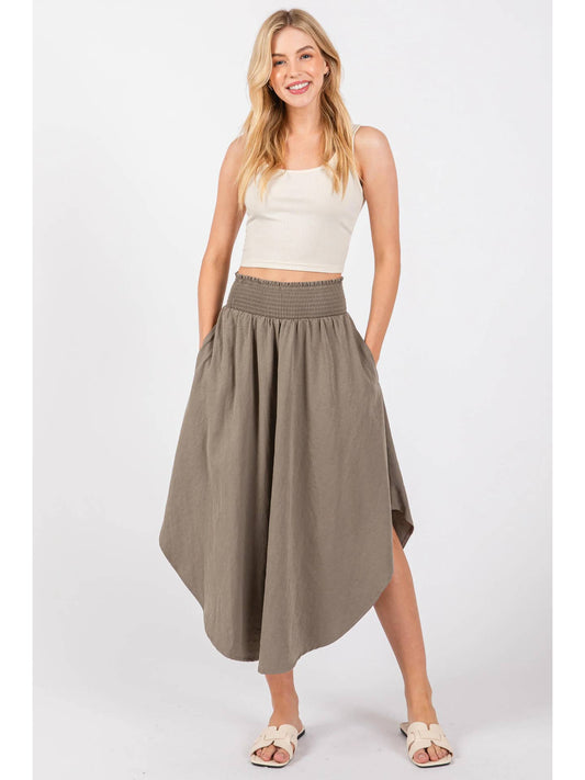Solid Smocked Waistband Skirt