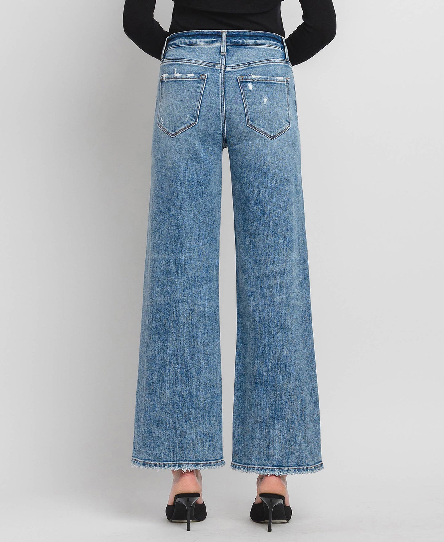 High Rise Full Length Wide Leg Jeans