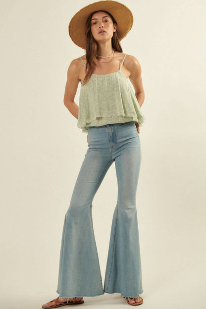 Straight Neck Frayed Ruffle Bodysuit