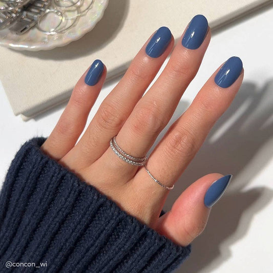 Regal Blue Press-On Nails | Short Round Solid Holiday Nails