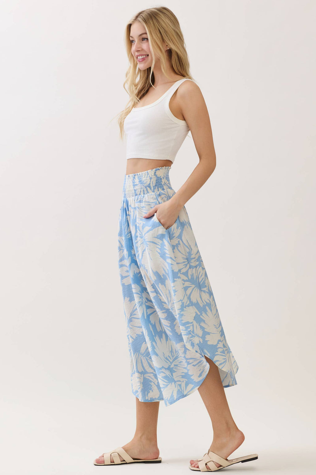 Tropical Smocked Waist Flowy Skirt