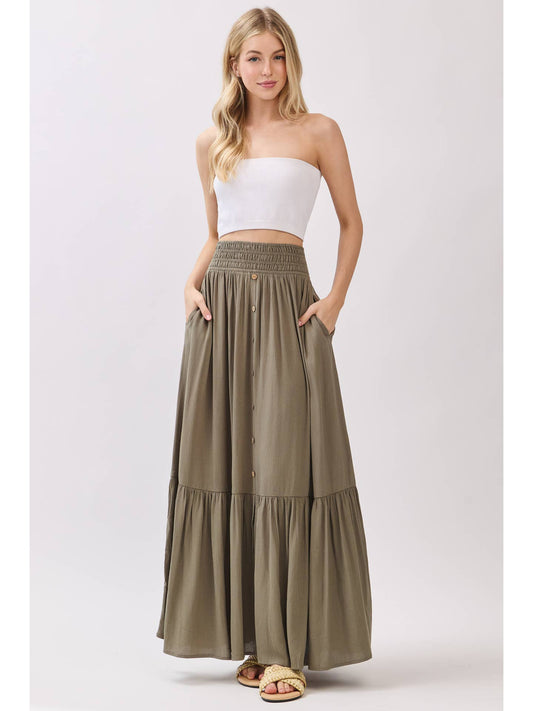 Tiered Center Slit Maxi Skirt
