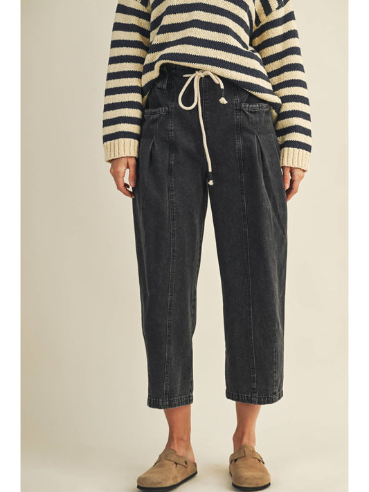 Pleated Barrel Leg Denim Pants