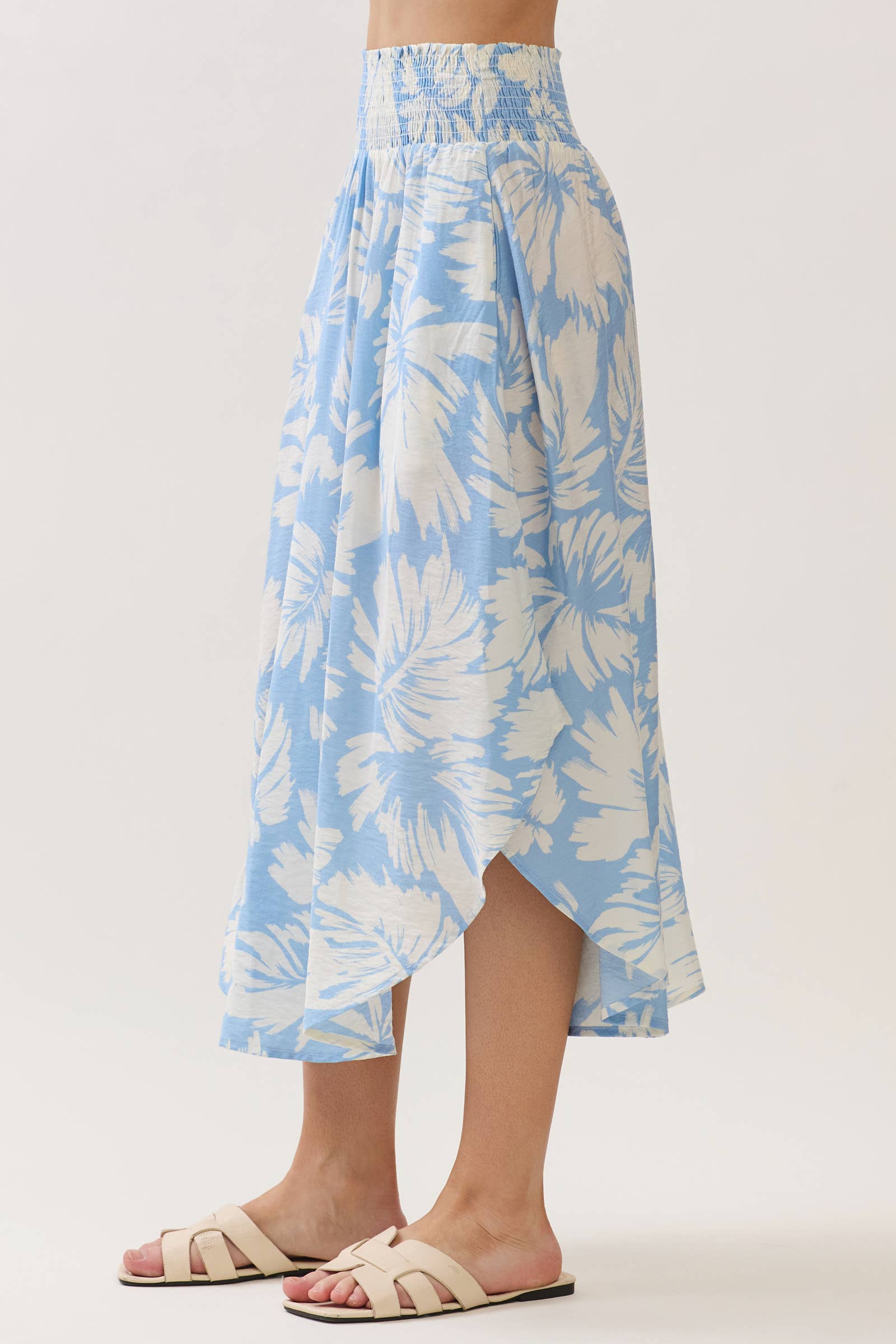 Tropical Smocked Waist Flowy Skirt
