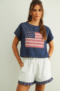 Flag Patched Denim Top