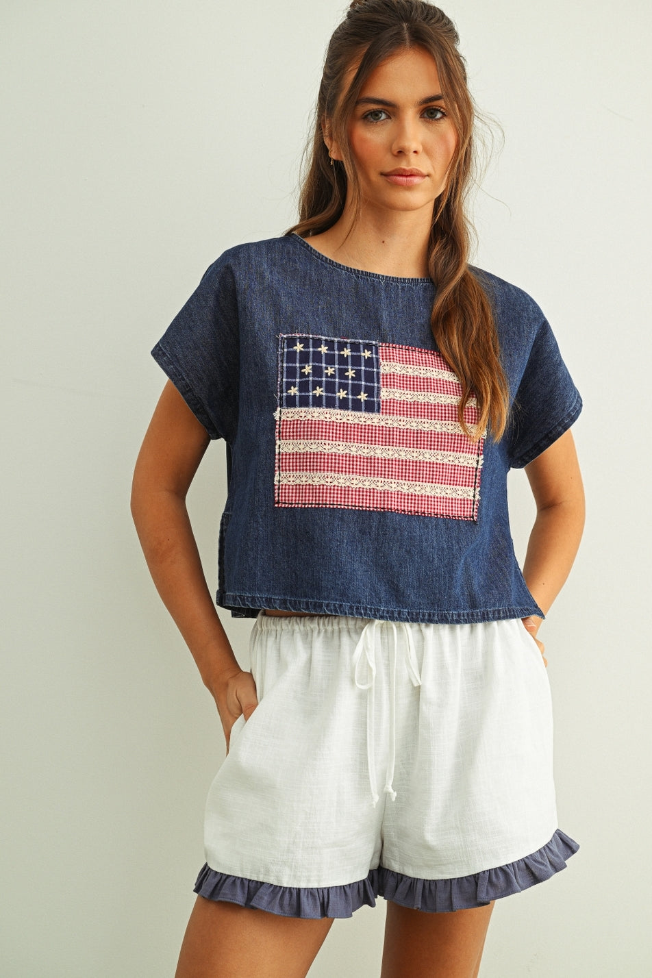 Flag Patched Denim Top