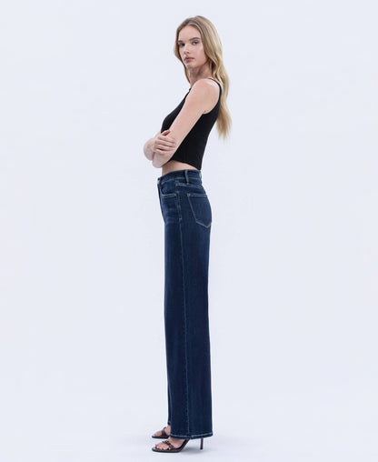 High Rise Dark Full Length Wide Jeans