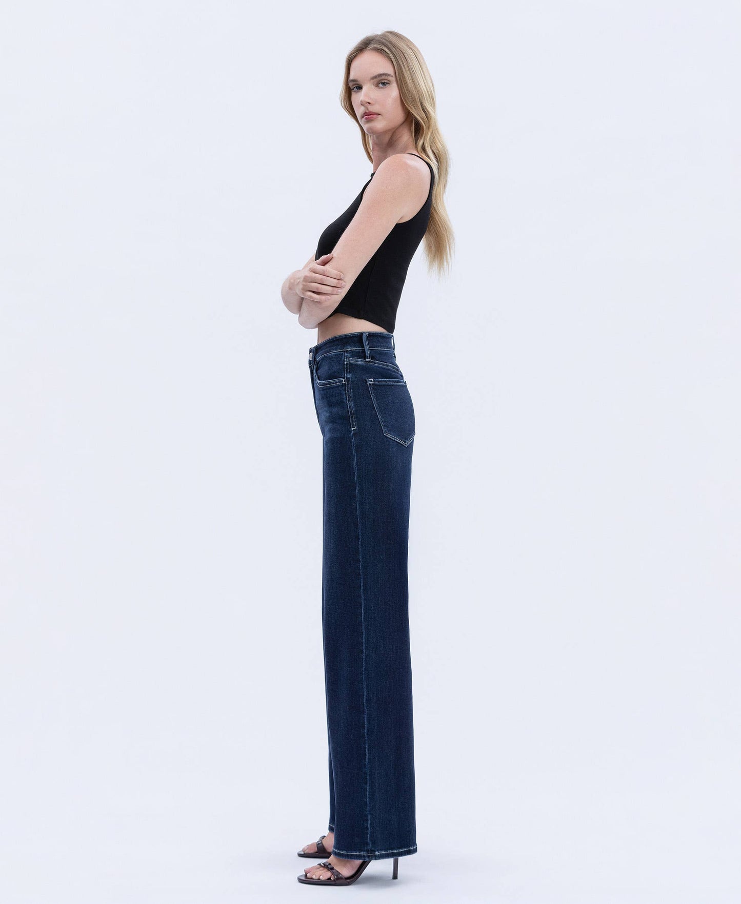 High Rise Dark Full Length Wide Jeans