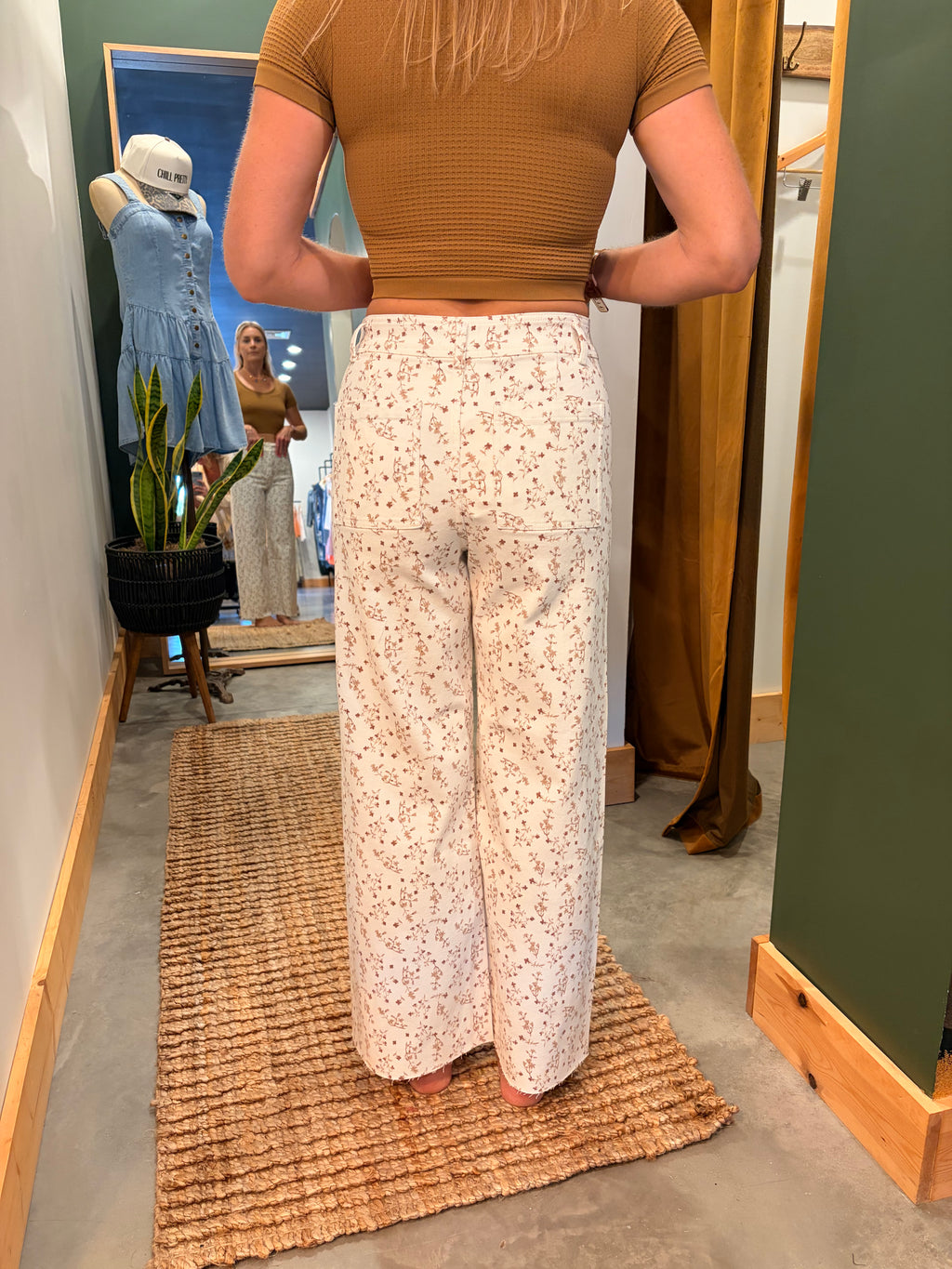 Floral Print Denim Pants