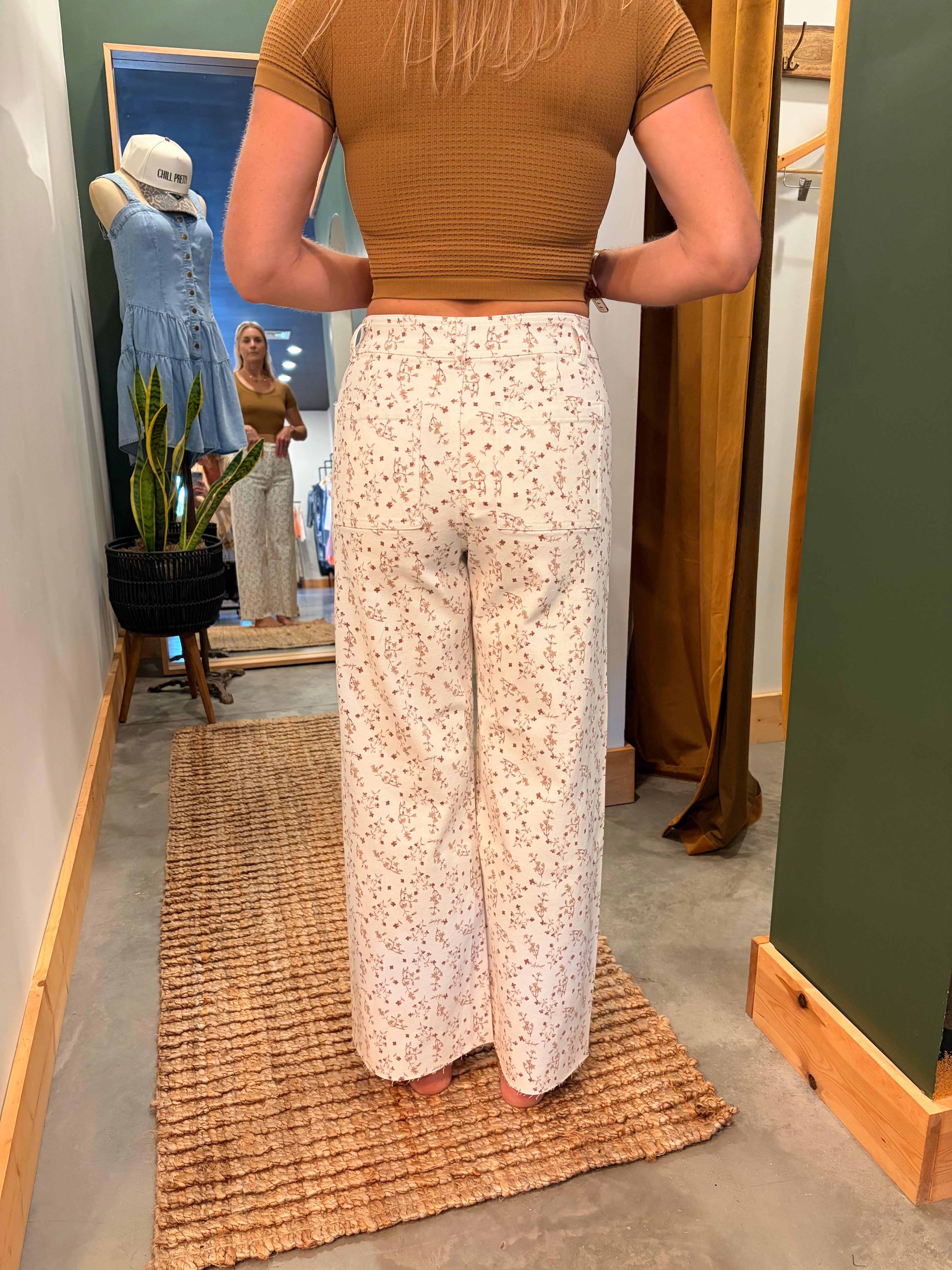 Floral Print Denim Pants