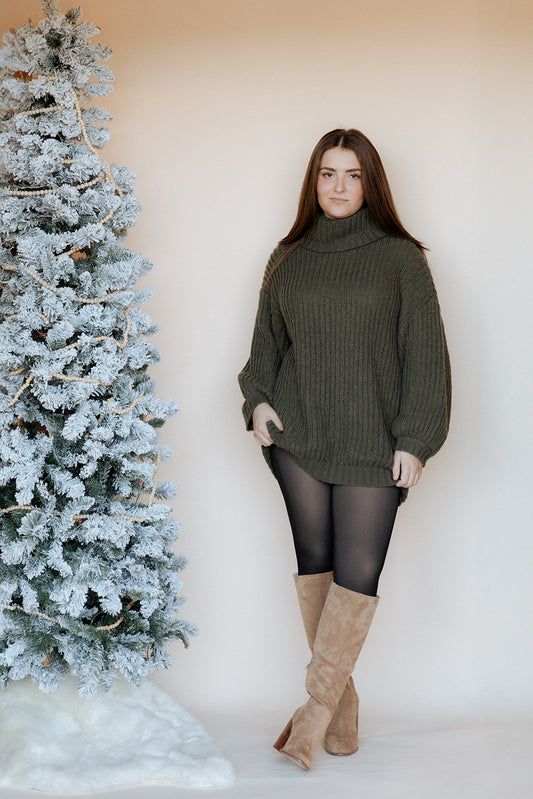 Rib Knit Turtle Neck Oversized Sweater