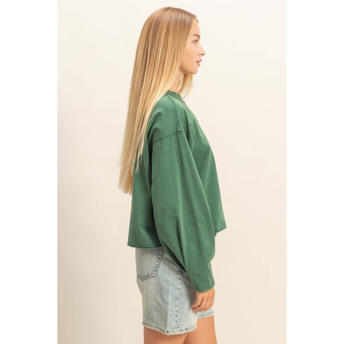 Mineral Washed Casual Long Sleeve Top