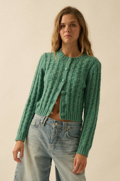 Cable Knit Button-Up Cardigan Sweater