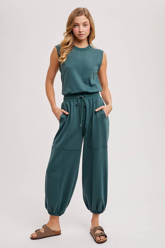 Drawstring Waist Sleeveless Knit Active