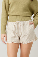 Striped Cotton Ruffle Shorts