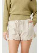 Striped Cotton Ruffle Shorts