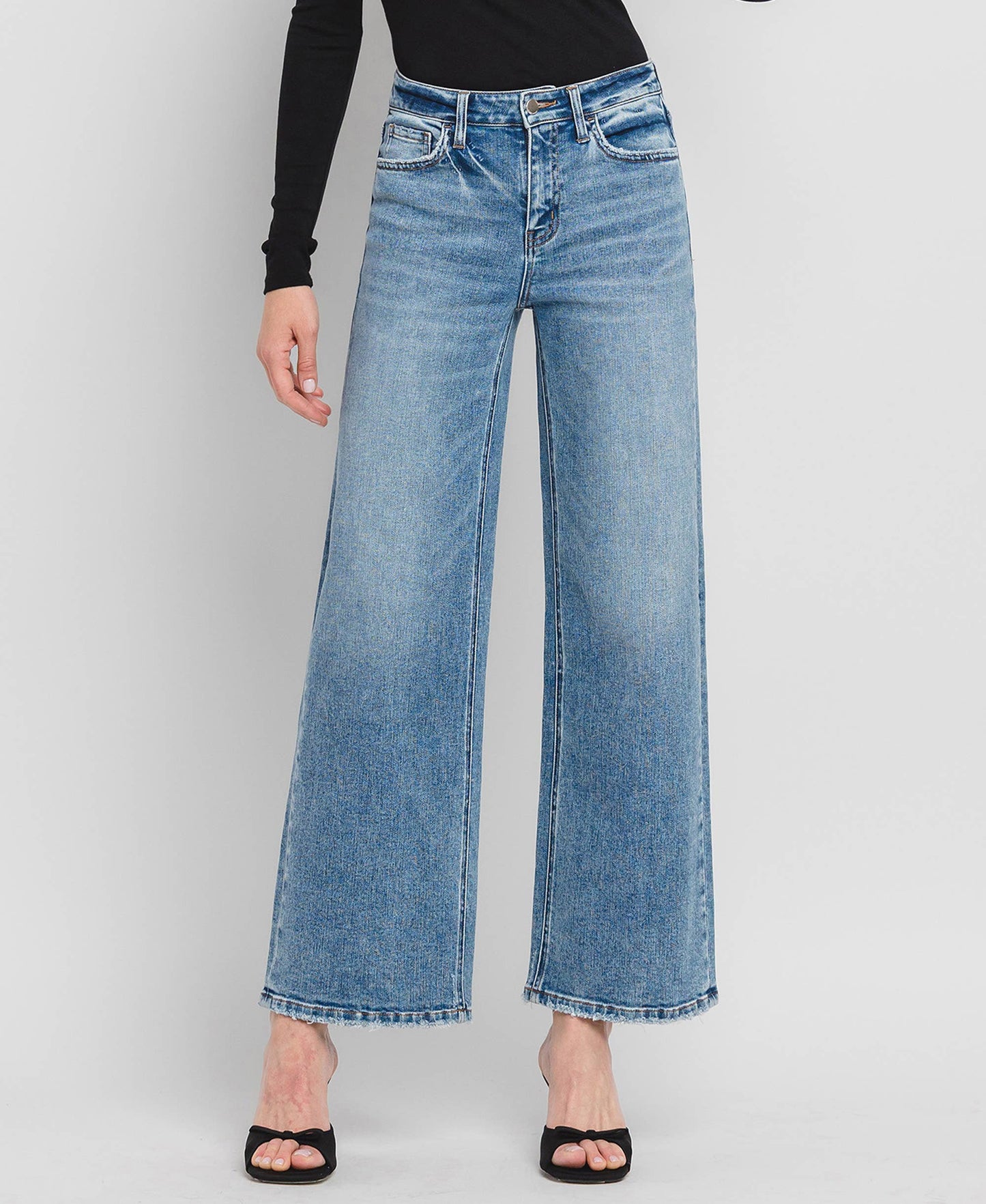 High Rise Full Length Wide Leg Jeans