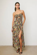 Tropical Cutout Smocked Maxi Dress