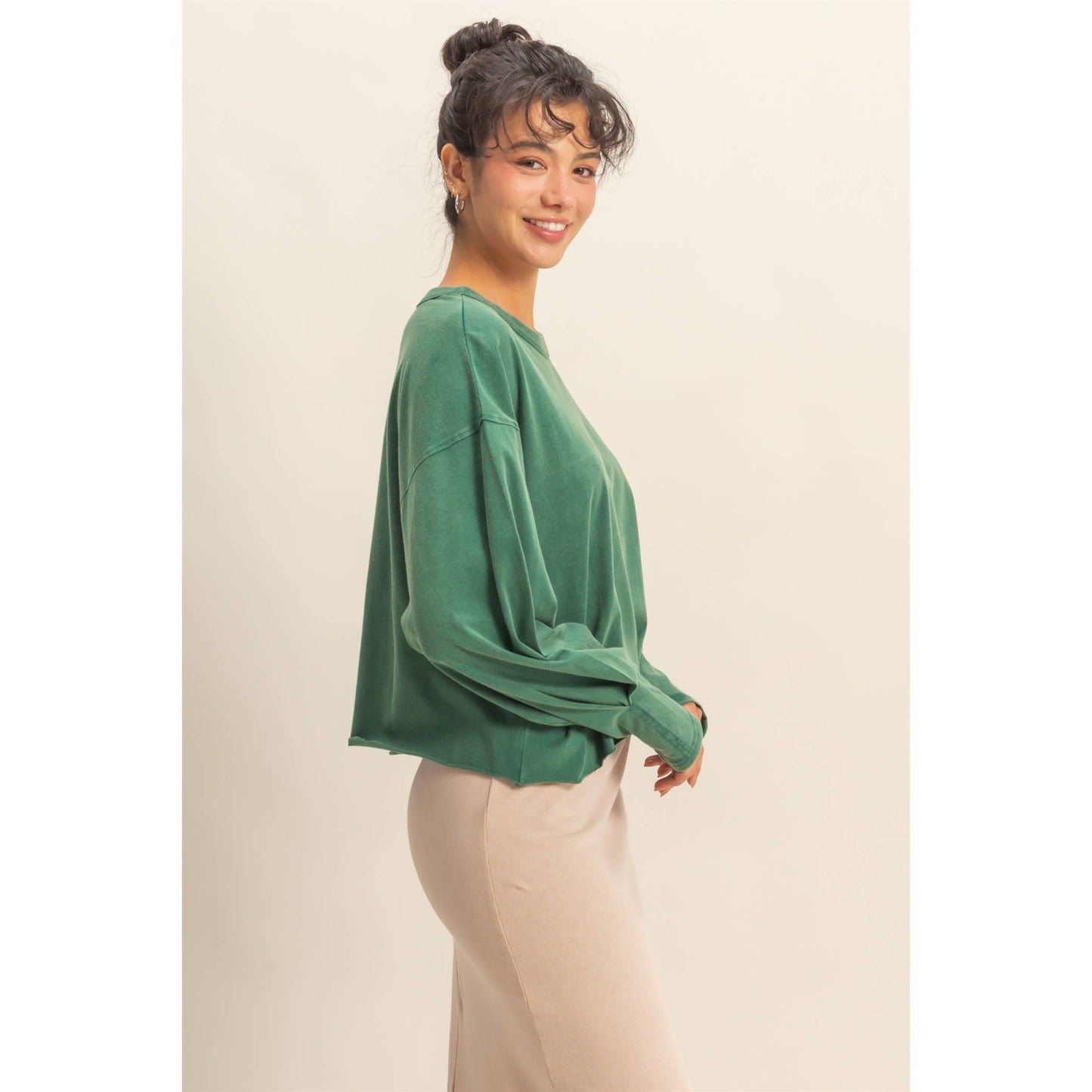 Washed Oversized Long Sleeve Top