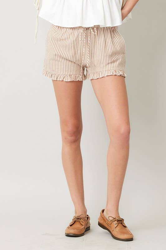 Striped Cotton Ruffle Shorts