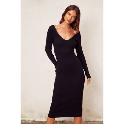 V Neck Slit Midi Sweater Dress