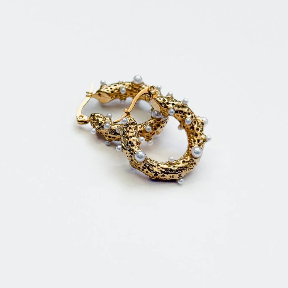 Textured Pearl Huggie Hoops
