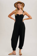 Gauze Smocked Front Button Jumpsuit
