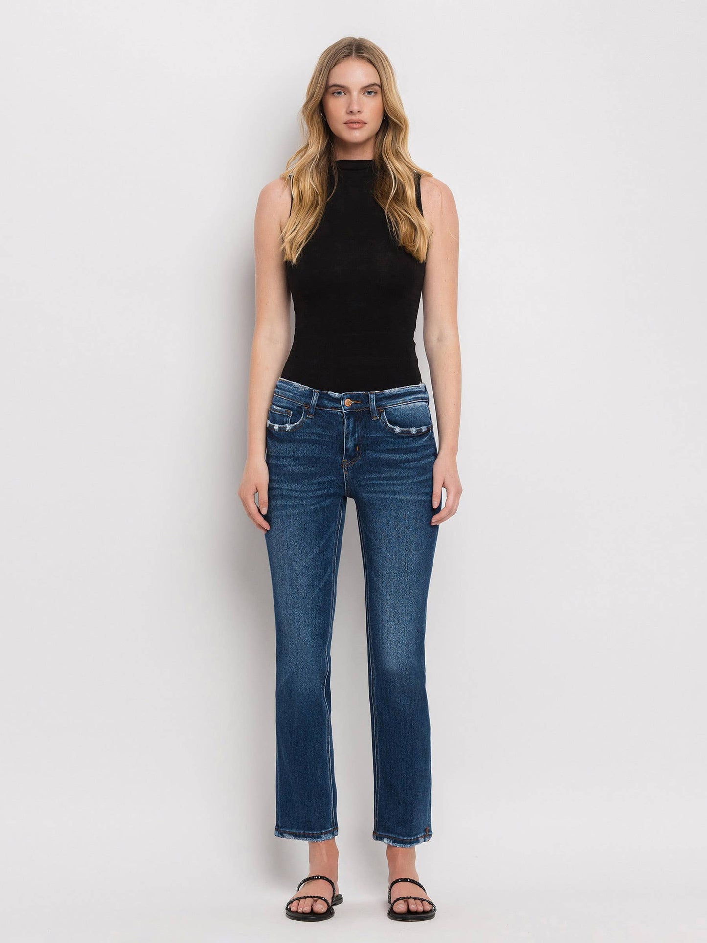 Mid Rise Ankle Slim Straight Jeans