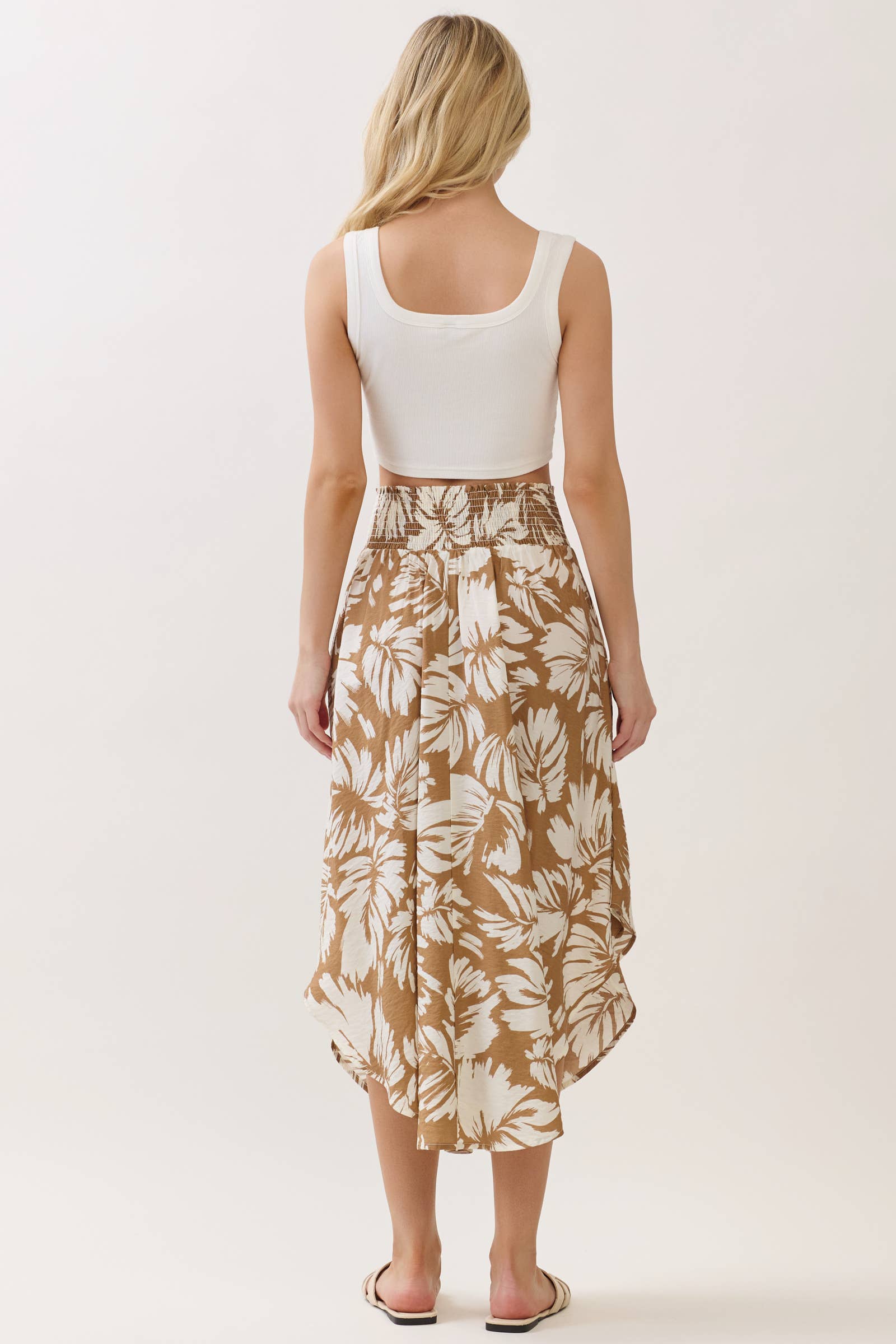 Tropical Smocked Waist Flowy Skirt