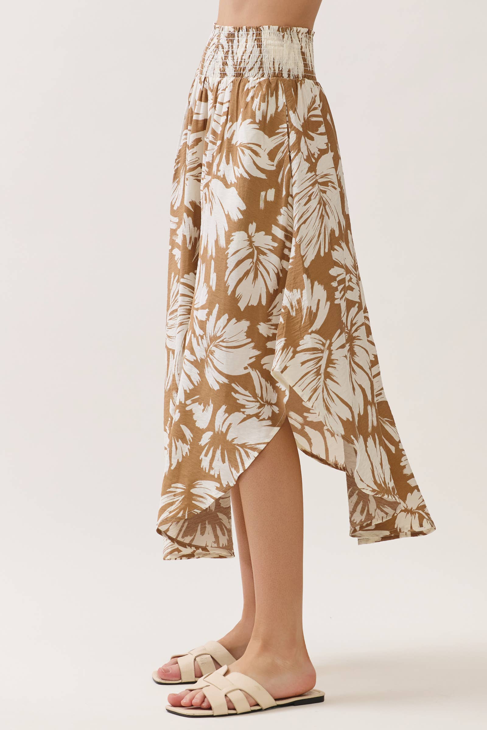 Tropical Smocked Waist Flowy Skirt