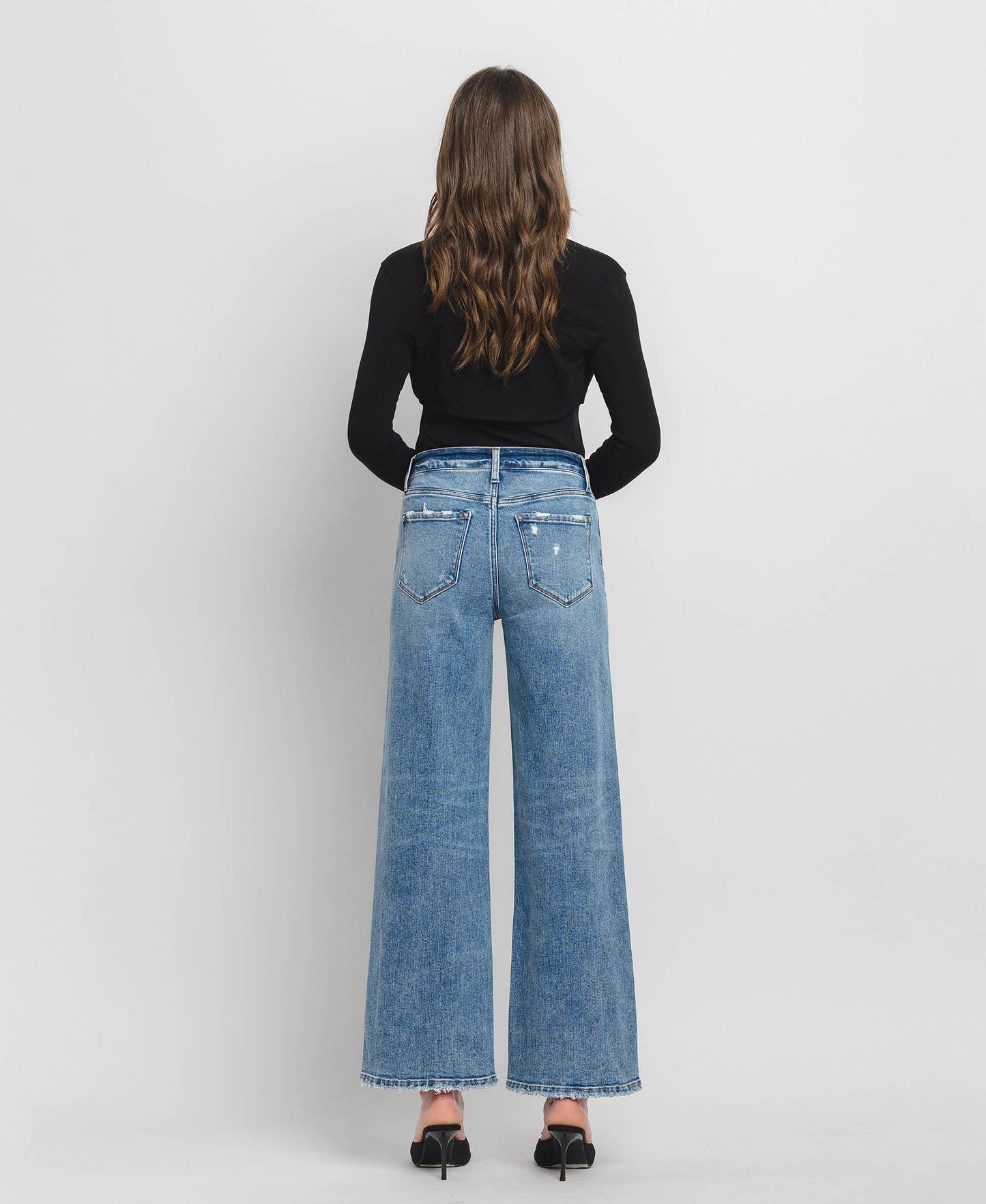 High Rise Full Length Wide Leg Jeans