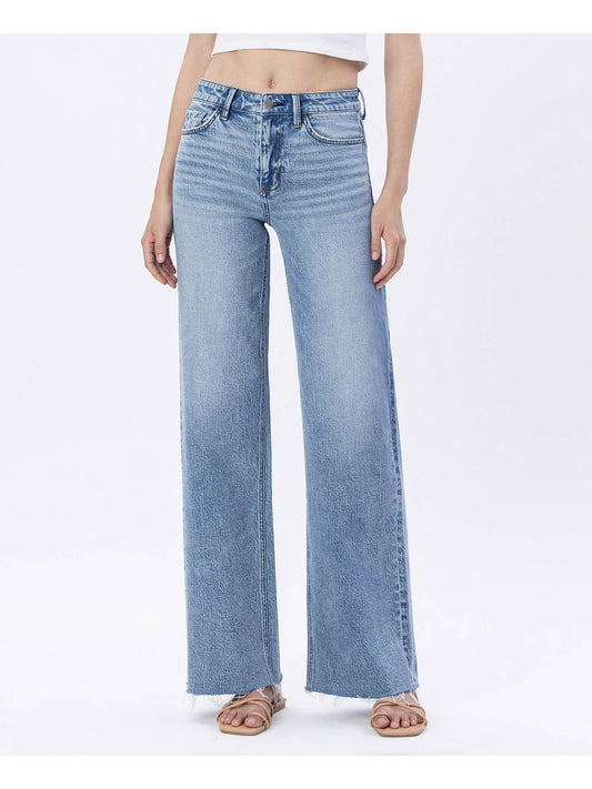 High Rise Raw Hem Wide Jeans