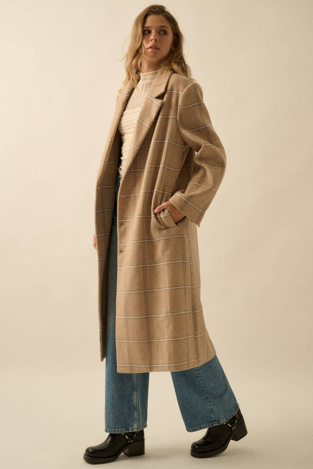 Plaid Herringbone Tweed  Overcoat