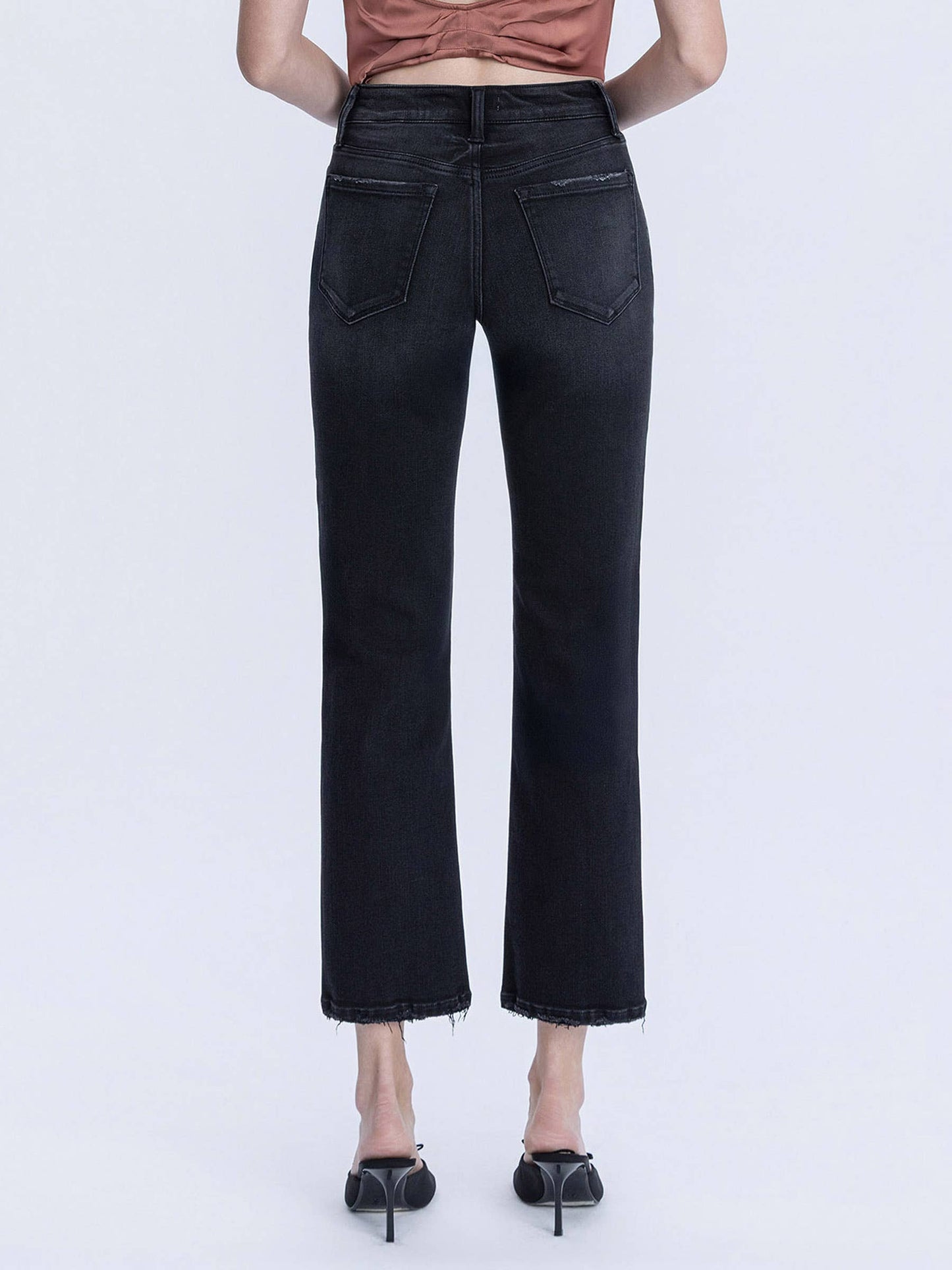 Mid Rise Black Ankle Straight Jeans