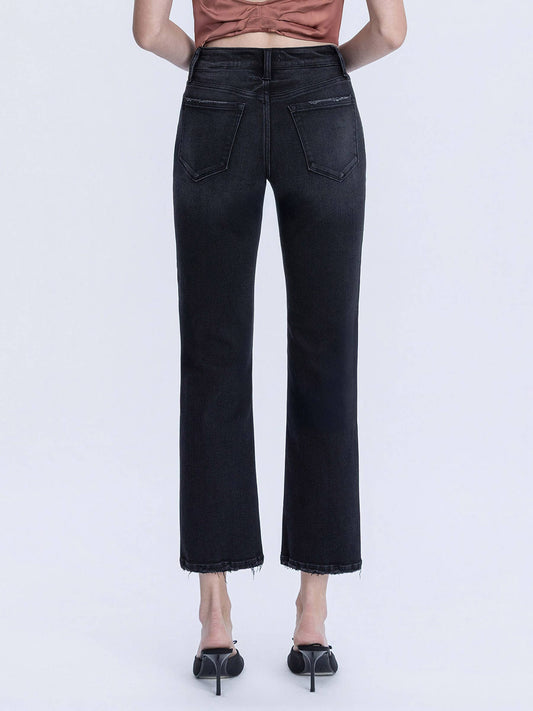 Mid Rise Black Ankle Straight Jeans