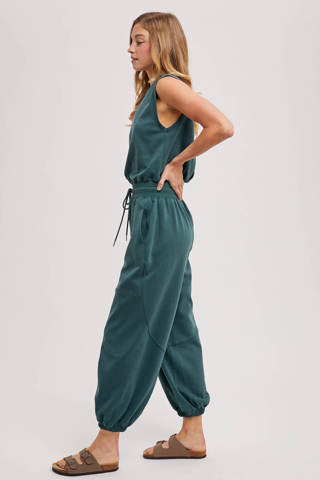 Drawstring Waist Sleeveless Knit Active