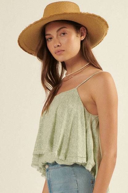 Straight Neck Frayed Ruffle Bodysuit