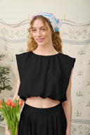 Ballon crop Pleated Midi Skirt Set