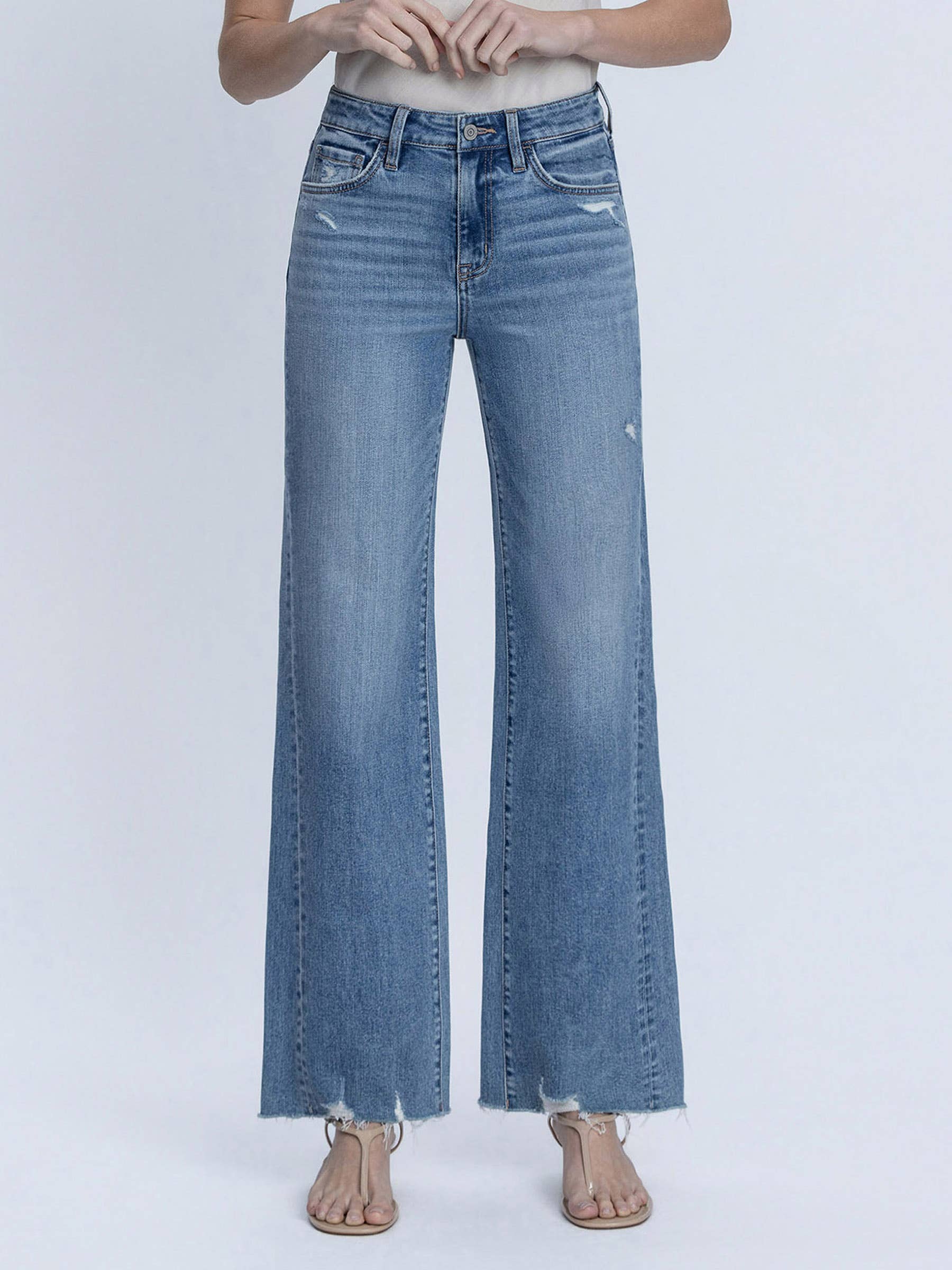 HIGH RISE SLANT SIDE SEAM VINTAGE FLARE JEANS