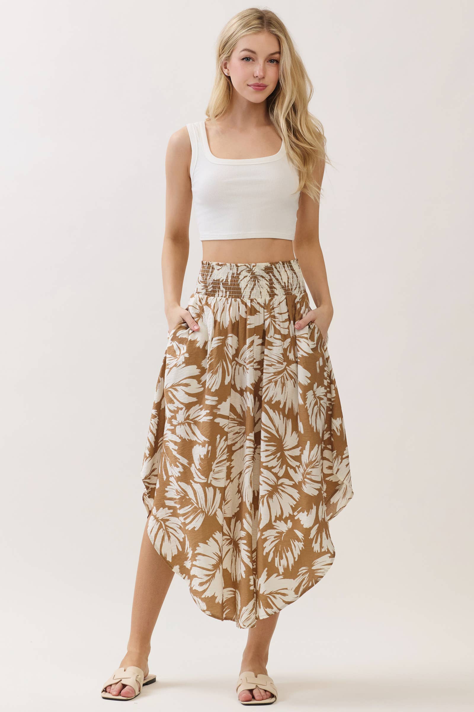 Tropical Smocked Waist Flowy Skirt