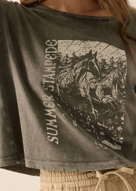 Summer Stampede Distress Cropped Graphic Tee