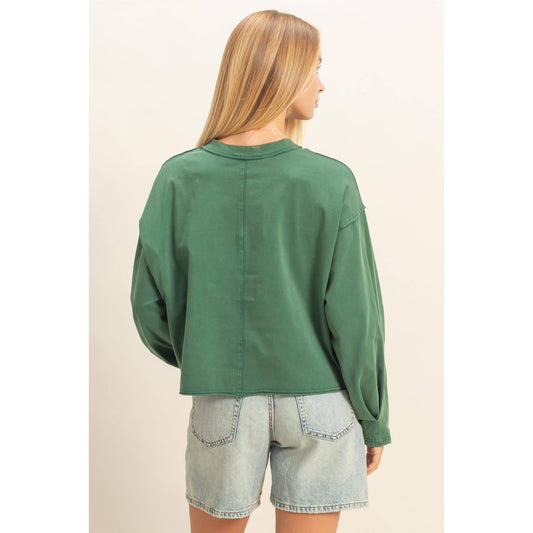 Mineral Washed Casual Long Sleeve Top