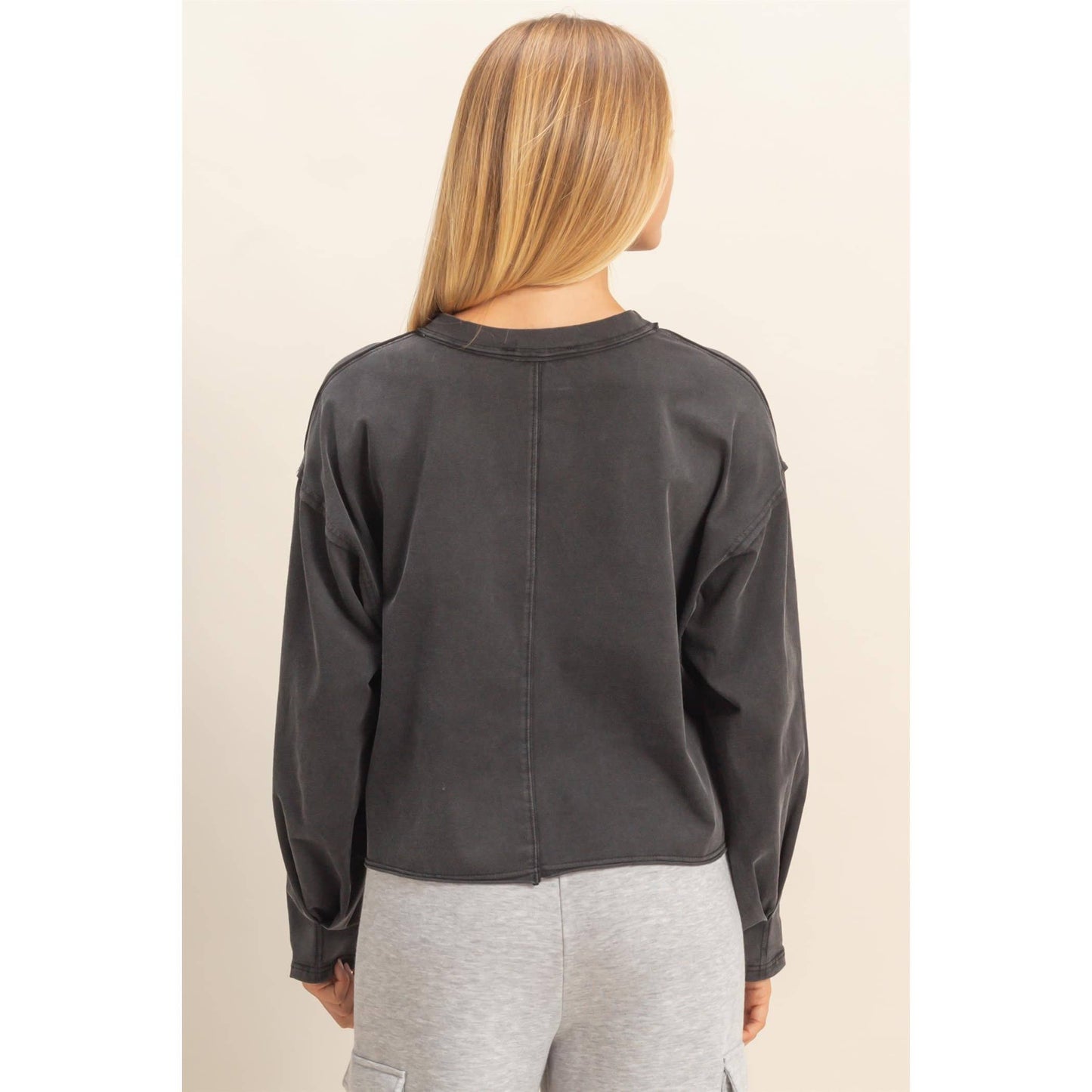 Mineral Washed Casual Long Sleeve Top