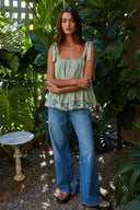 Woven Cotton Sleeveless Spaghetti Tie Straps Top