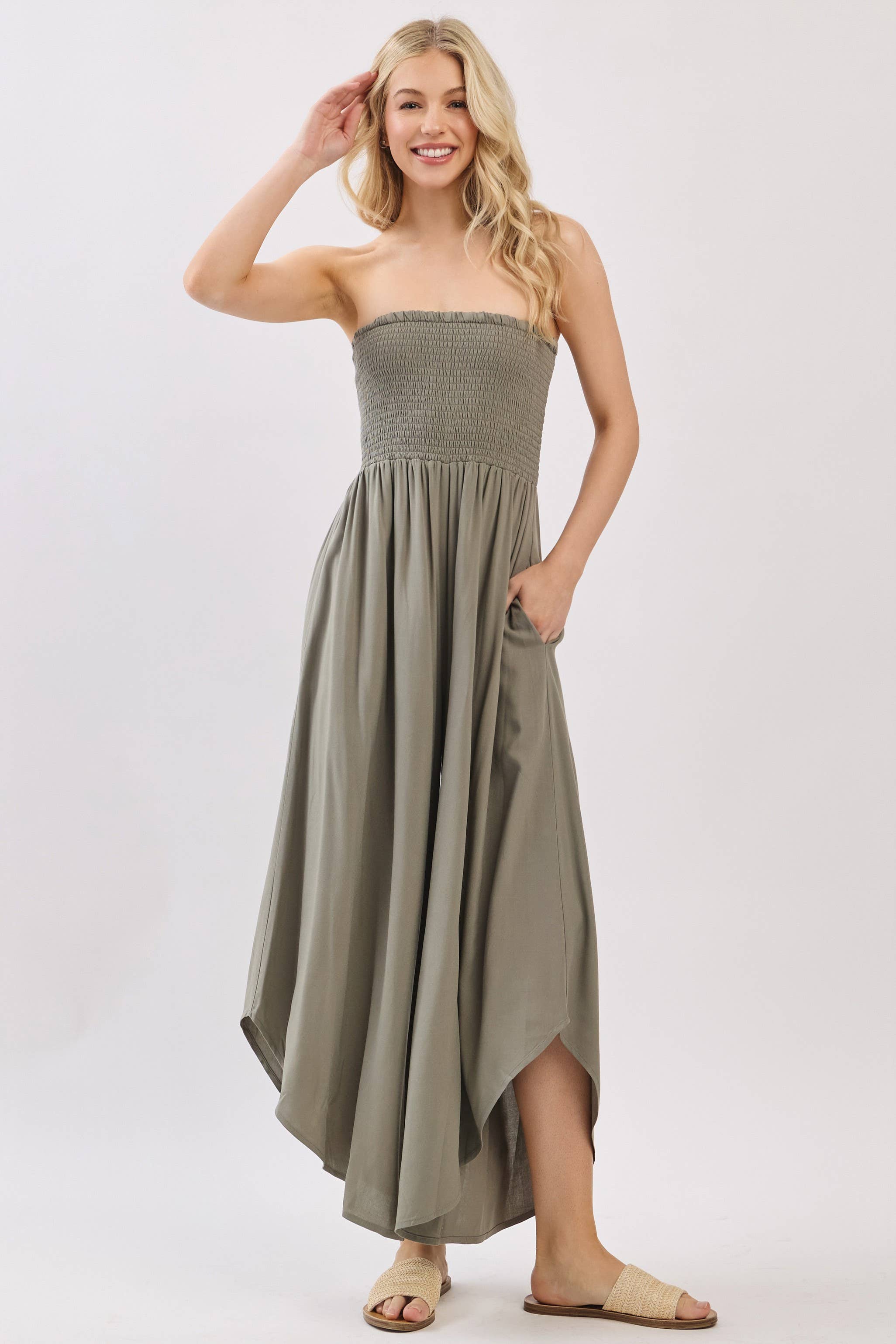 Serenity Smocked Strapless Jumpsuit
