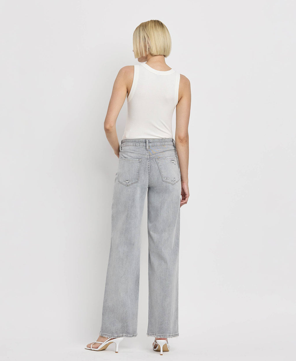 HIGH RISE LIGHT GREY WIDE LEG JEANS