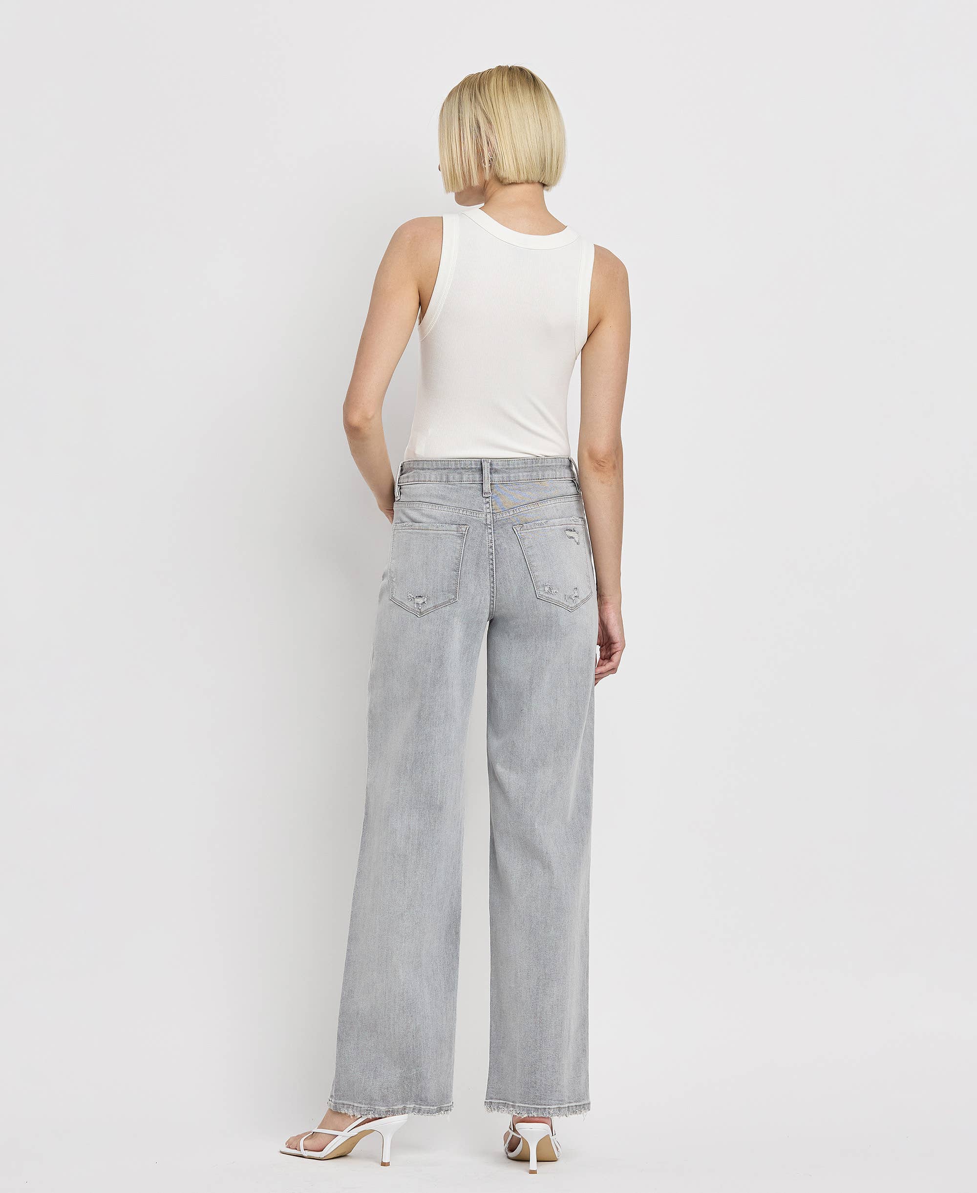 HIGH RISE LIGHT GREY WIDE LEG JEANS