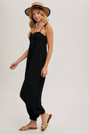 Gauze Smocked Front Button Jumpsuit